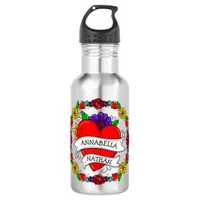 Romantic Couple's Gift | Tattoo Style Art  Stainless Steel Water Bottle