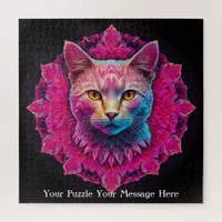 Pink Neon Mandala Cat Jigsaw Puzzle
