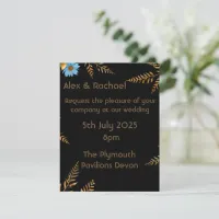 Luxurious Gold and Blue Floral Wedding Invitation 