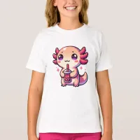 Cute Kawaii Axolotl with Bubble Tea T-Shirt