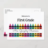 Welcome Back to School Rainbow Crayon  Holiday Postcard