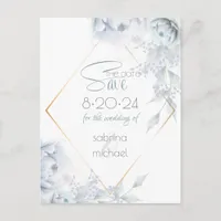 Save the Date | Dusty Blue Watercolor Peonies Postcard