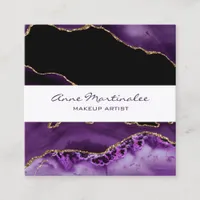 Gold Glitter Purple Agate Square Business Card