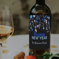 Ribbons Bokeh Lights New Year Party Celebration  Wine Label