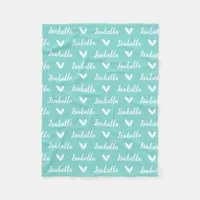 Aqua Blue Personalized Name Blanket with Hearts