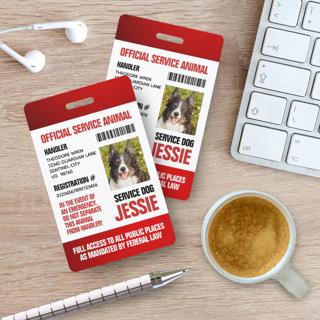 Red Official Service Animal Custom Photo ID Badge