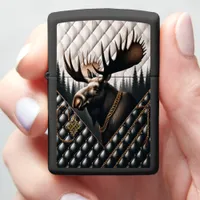 Rustic Black White Moose Leather Artwork Zippo Lighter