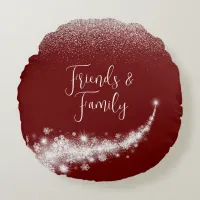 White glitter, monogrammed on maroon | round pillow