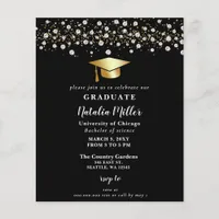 Budget Black Gold Hat Graduation Invitation