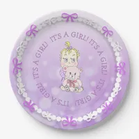 Cute Baby Girl Holding Teddy Bear Baby Shower Paper Plates