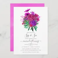 Fuchsia and Purple Shabby Floral Sip and See Invitation