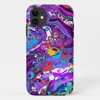 Purple, Blue Colorful Bubbles Abstract Modern   iPhone 11 Case