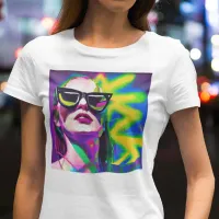 Colorful Hipster Lady in Sunglasses Modern Art T-Shirt