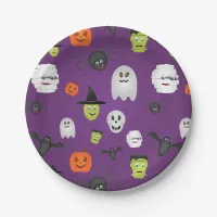 Cute Halloween Monsters on Purple Paper Plate