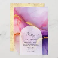 Luxurious Flowing Purple and Gold Ink Wedding Invitation