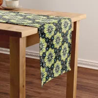 Yellow Black & Blue Floral Geometric Pattern Short Table Runner