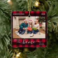 New Home Holidays Red Plaid First Christmas Photo Ceramic Ornament