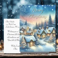 Whimsical Village Personalized Christmas Holiday Postcard