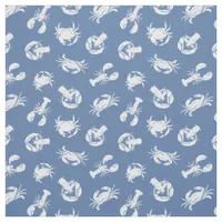 Crab and Lobster Dusty Blue White Seafood Pattern Fabric