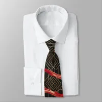 Red Curves on Black & Gold Neck Tie