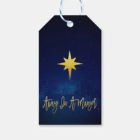 Midnight Blue Gold Star Away In A Manger Christmas Gift Tags