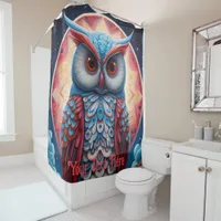 Cosmic Owl: Vibrant Wisdom Shower Curtain