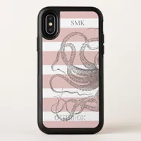 Nautical Vintage Octopus Pink Stripes Monogram OtterBox Symmetry iPhone X Case