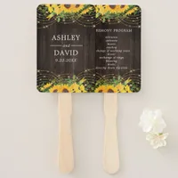 Sunflower Gold String Lights Rustic Wedding Hand Fan