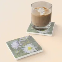 Ellis Rowan Blue White Water Lily Vintage Flowers Stone Coaster