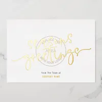 Seasons Greetings Company Logo Overlay Luxury Real Foil Holiday Card