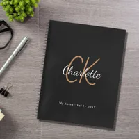 Black gold monogram initials name minimalist diary notebook
