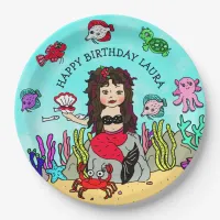 Pretty Pesonalized Red and Black Mermaid Birthday Paper Plates