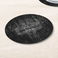 Gothic Hallowedding Scrollwork B&W ID866 Round Paper Coaster