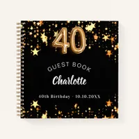 Guest book 40th birthday black gold stars