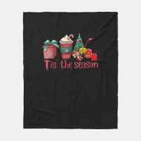 Tis The Season Hockey Christmas Coffee Santa Fleece Blanket