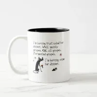 Wine for Dinner Funny Wine Quote with Cat Two-Tone Coffee Mug