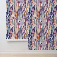 Dusty Blue, Purple, Orange Watercolor Stripes Wallpaper