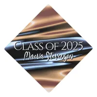 pleated blue yellow metallic satin fabric graduation cap topper