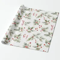 Holly and Berries Watercolor Wrapping Paper