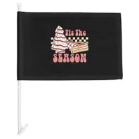 Tis The Season Christmas Tree Groovy Retro Debbie  Car Flag