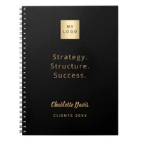 Logo black gold motivational quote busines notebook
