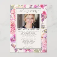 Floral Photo In Loving Memory Funeral Poem Card