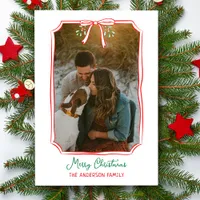 Chic Mistletoe & Bow Custom Family Photo Christmas Holiday Postcard