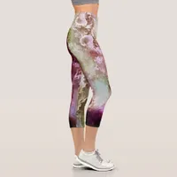 Raspberry Fractal Stormy Clouds Capri Leggings