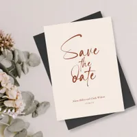 Terracotta Minimalist Bold Save The Date Script Invitation