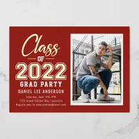 Grad Party | Auburn Red Photo Graduation Foil Invitation