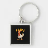 Funny F-Awk-F Chicken F-Caw-F Rooster Pun Retro Vi Keychain