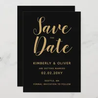 Black and Gold Calligraphy Wedding Save the Date Invitation