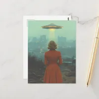 Woman and a UFO Postcard