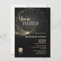 Elegant Glitter Black and Gold Business Event Invitation